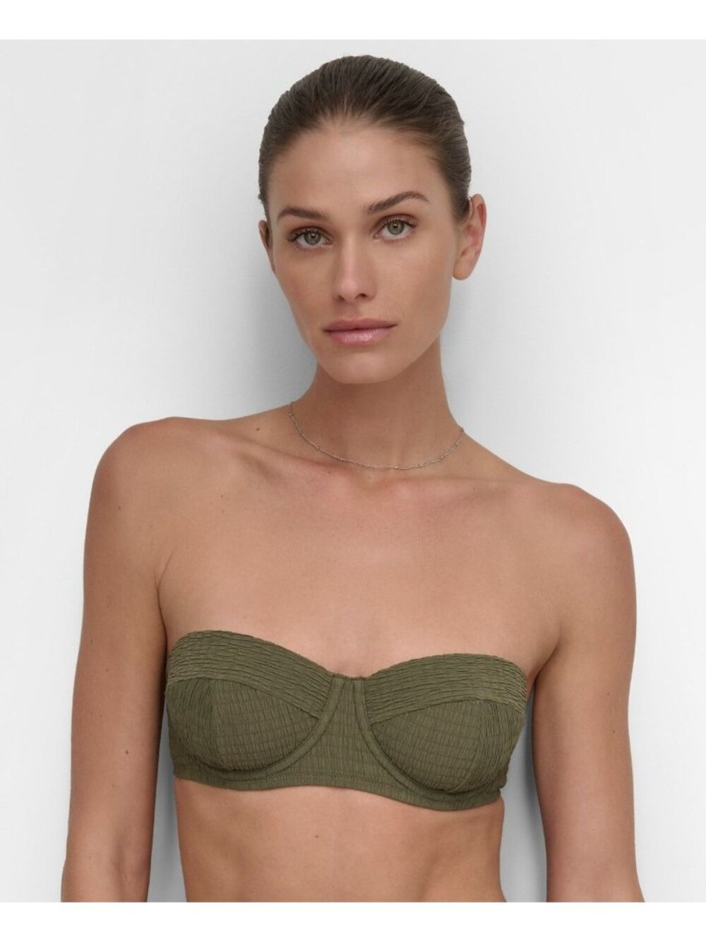 DKNY Women's Textured Molded Balconette Bikini Top, Moss Texture, S -no straps
